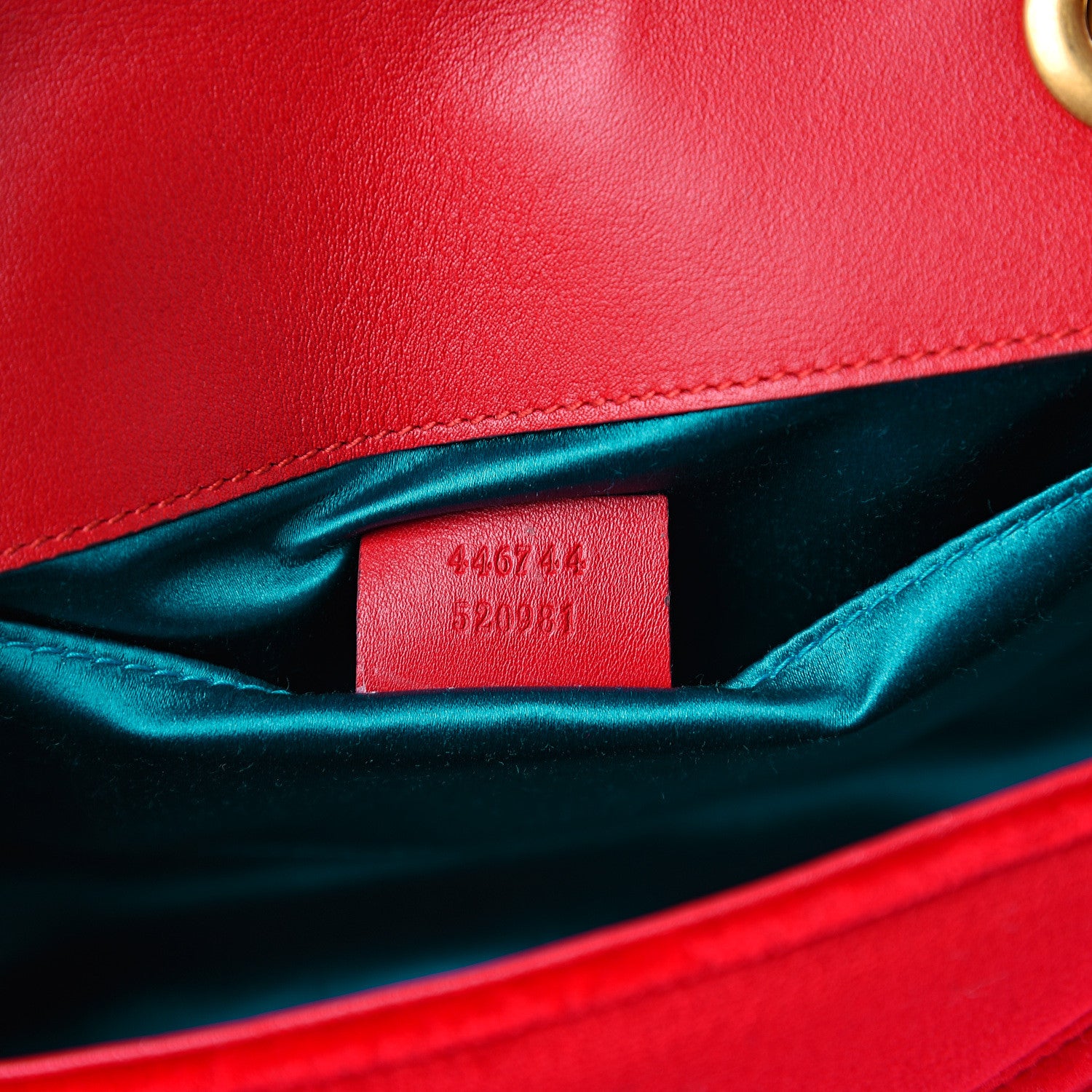 Gucci Velvet Matelasse Mini GG Marmont Shoulder Bag Hibiscus Red 6 of 9