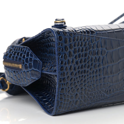 Balenciaga Shiny Supple Calfskin Crocodile Embossed Neo Classic Gold Hardware S City Navy 8 of 9