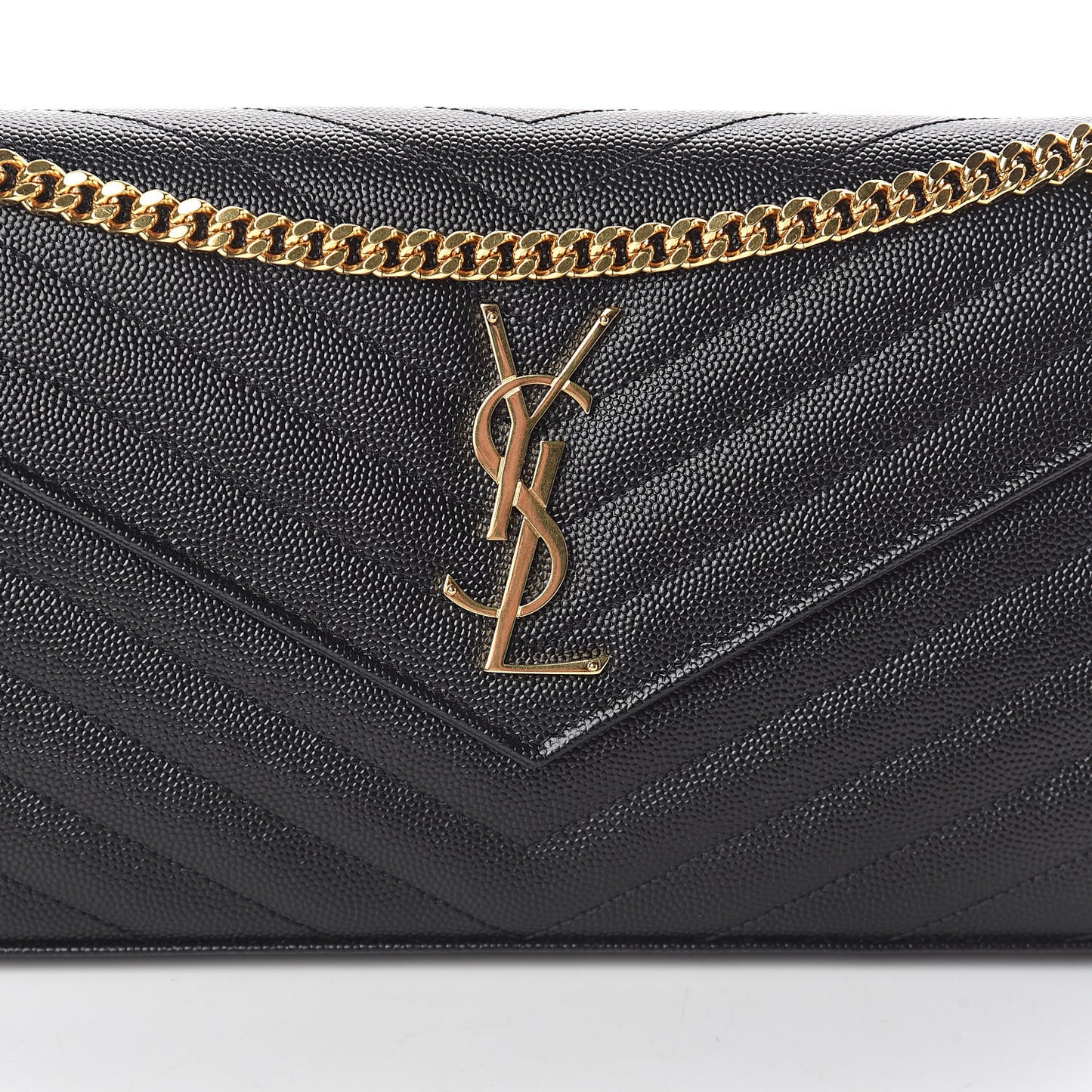 Grain De Poudre Matelasse Chevron Monogram Chain Wallet Black