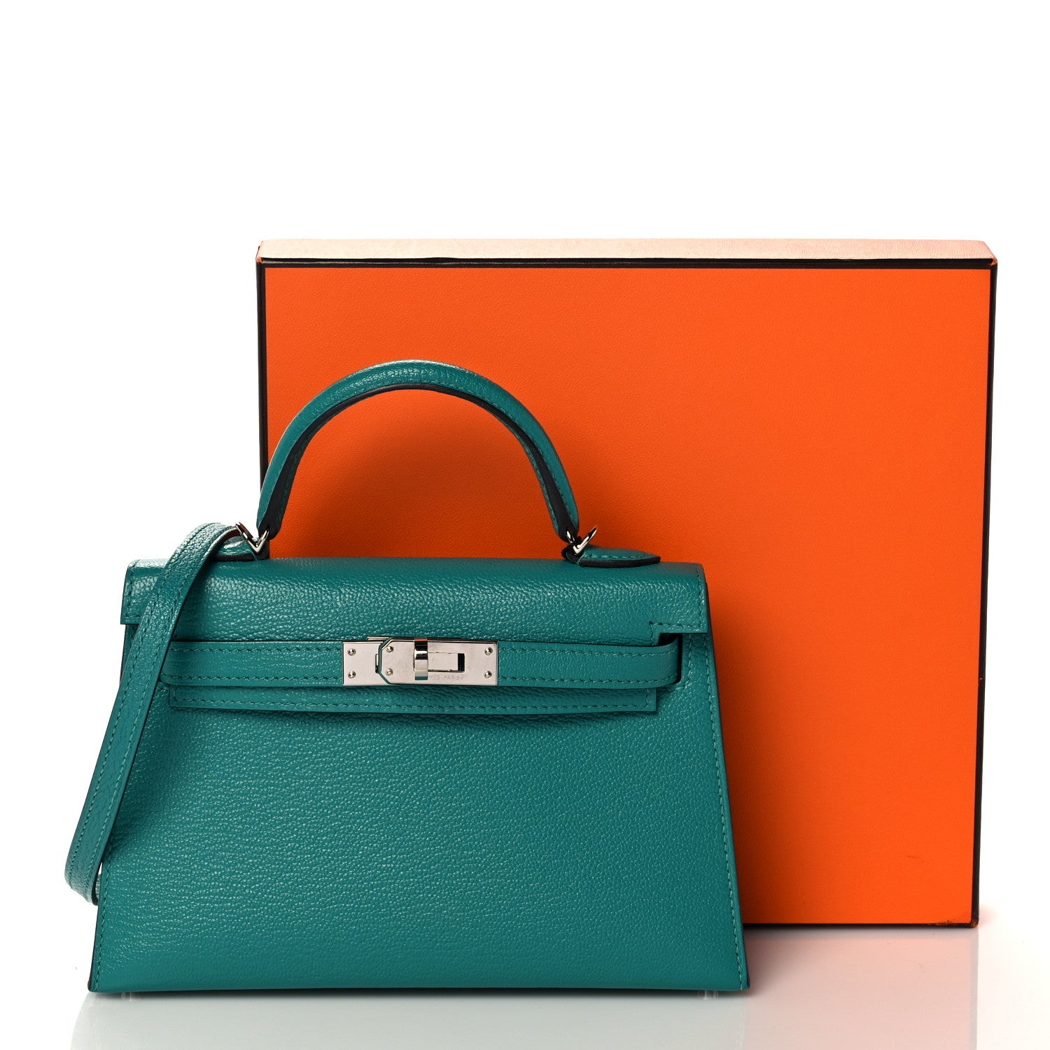Hermes Chevre Mysore Verso Mini Kelly Sellier 20 Vert Verone Bleu Zanzibar 13 of 13
