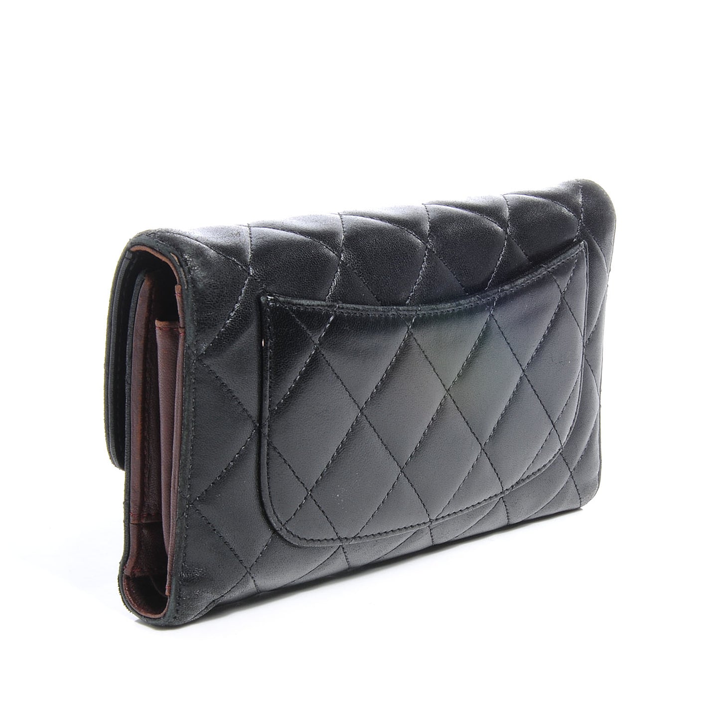 Lambskin Quilted Large Flap Wallet Black