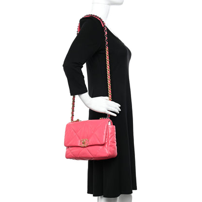Chanel Shiny Goatskin Quilted Medium Chanel 19 Flap Pink 2 of 10