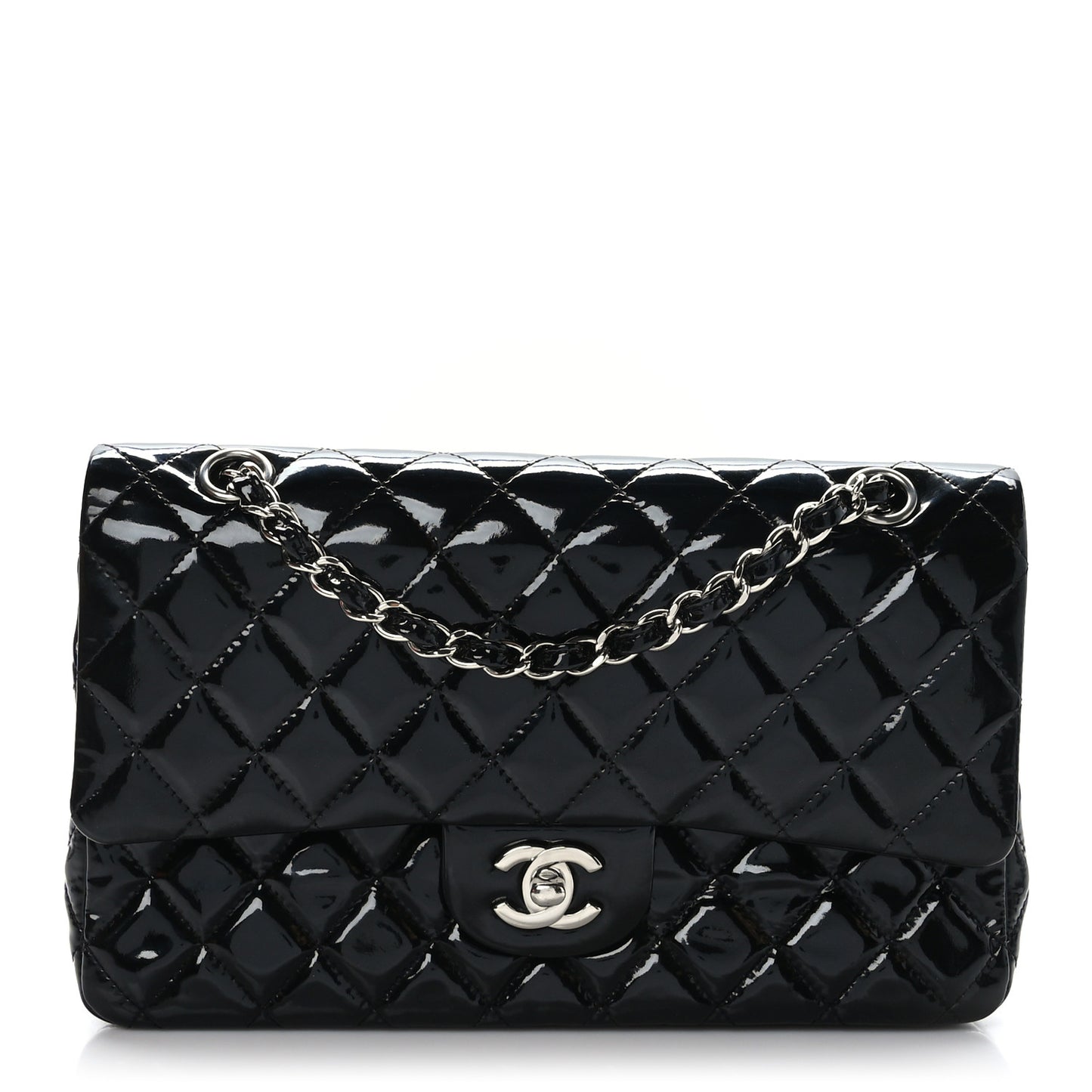 Patent Quilted Medium Double Flap Black