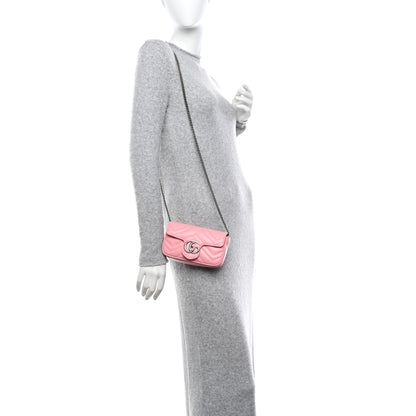 Gucci Calfskin Matelasse Super Mini GG Marmont Shoulder Bag Wild Rose 2 of 11
