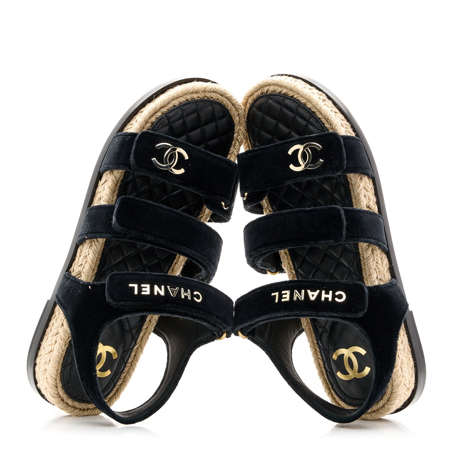 Chanel Velvet Lambskin CC Flat Sandals 40 Black 2 of 9
