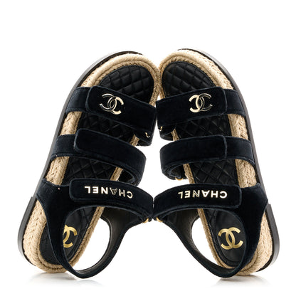 Chanel Velvet Lambskin CC Flat Sandals 40 Black 2 of 9