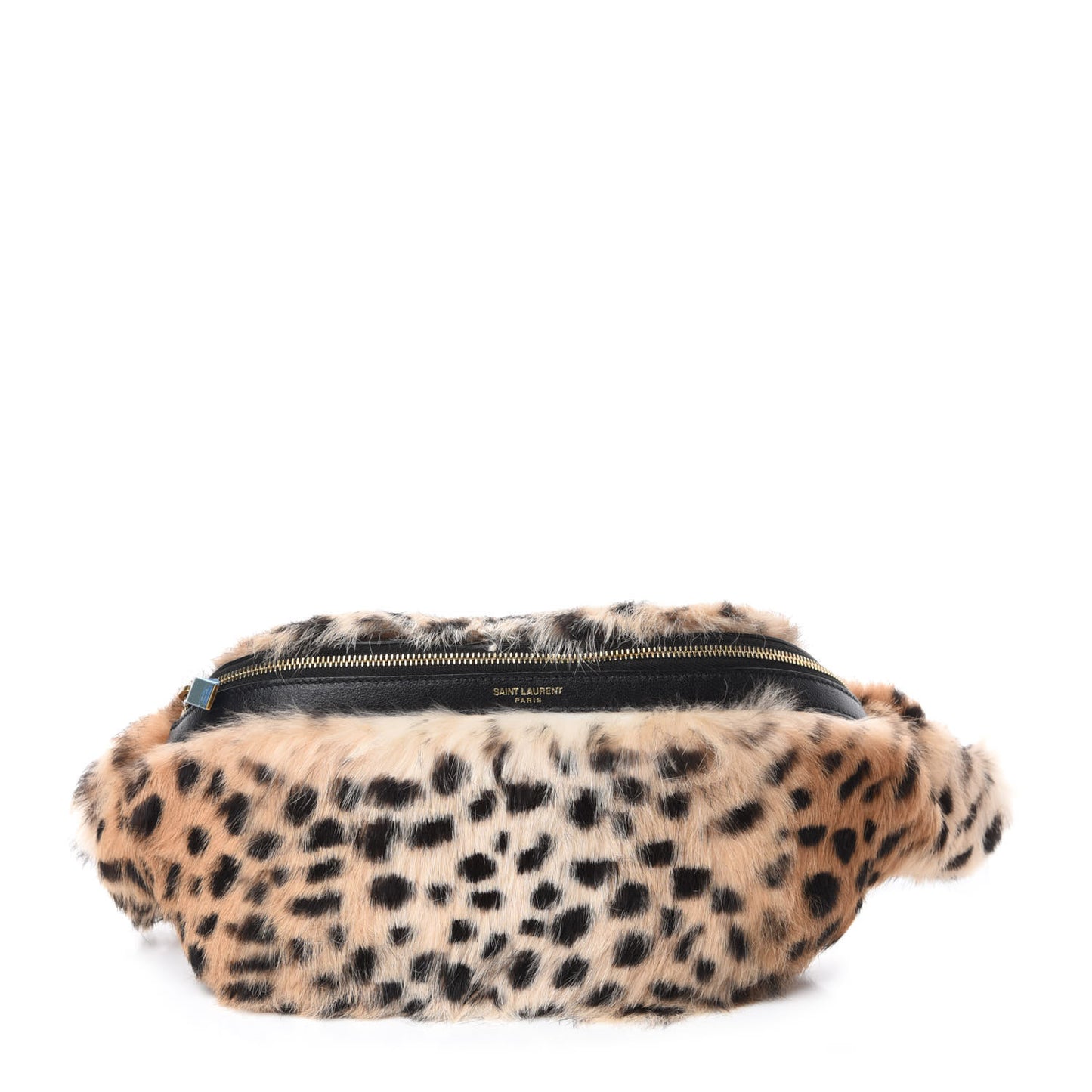 Rabbit Fur Leopard Print Belt Bag Beige