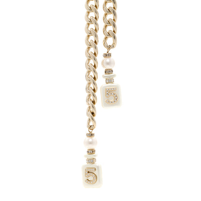 Chanel Pearl Resin Crystal CC No 5 Perfume Bottle Chain Gold 4 of 7