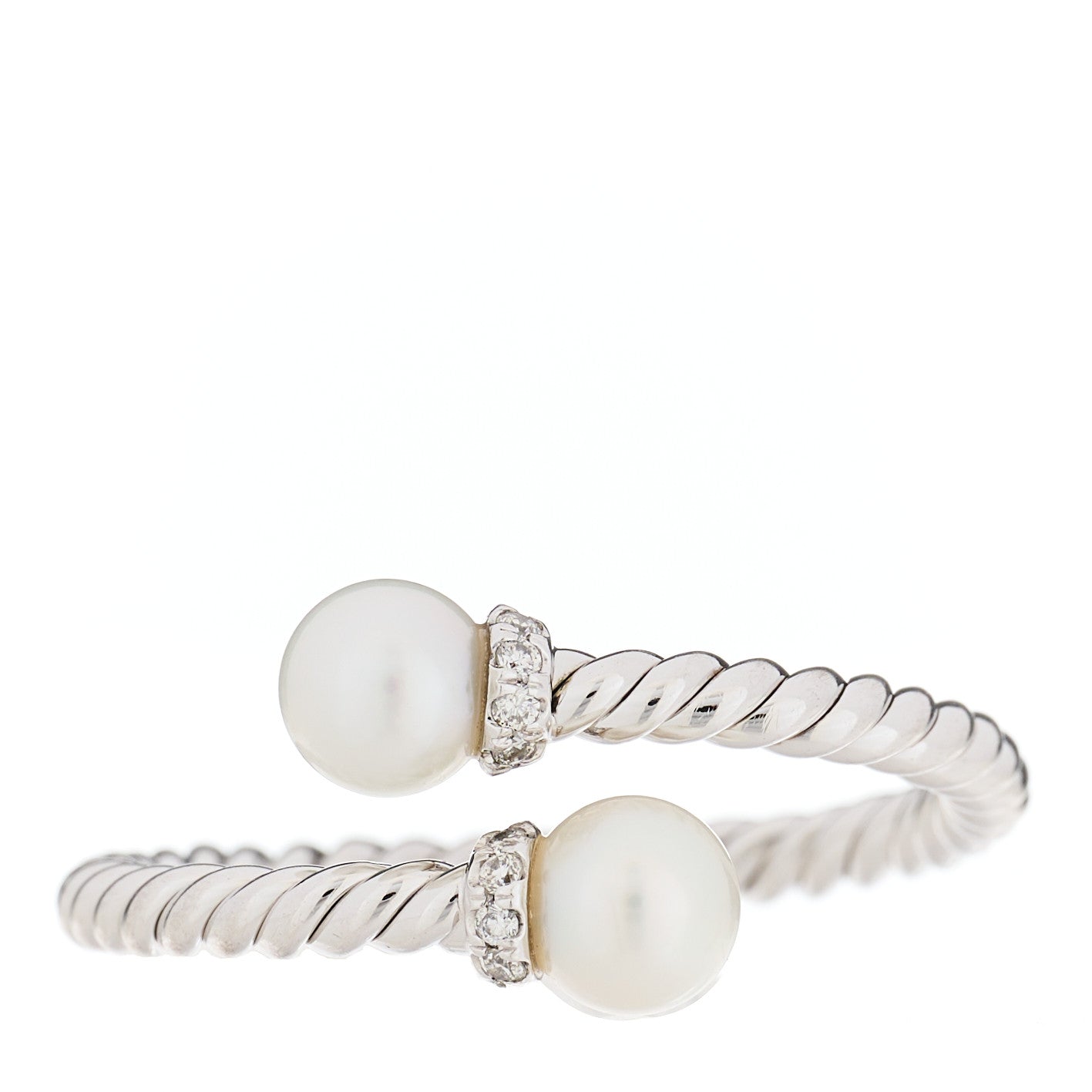 David Yurman 18K White Gold Pearl Diamond Petite Solari Bypass Ring 54 7 1 of 4
