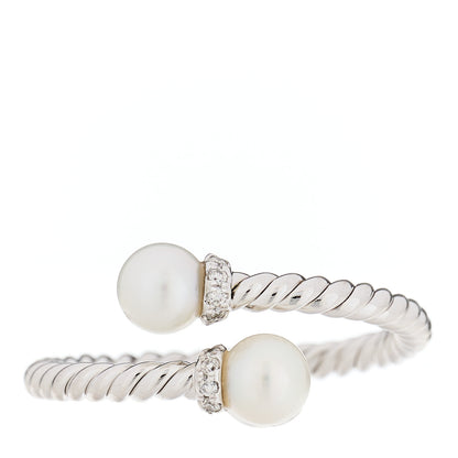 David Yurman 18K White Gold Pearl Diamond Petite Solari Bypass Ring 54 7 1 of 4