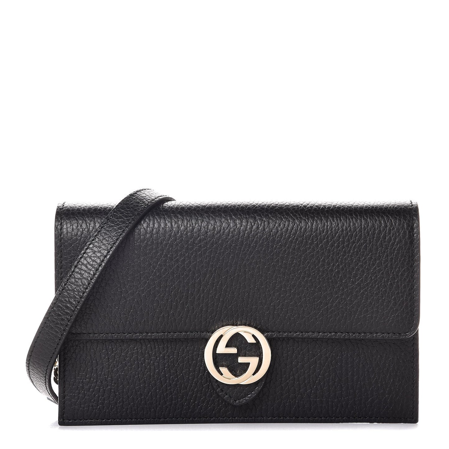Dollar Calfskin Interlocking G Chain Wallet Black