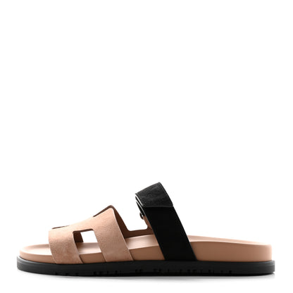 Hermes Suede Goatskin Womens Chypre Sandals 40 Rose Perle Black 1 of 9