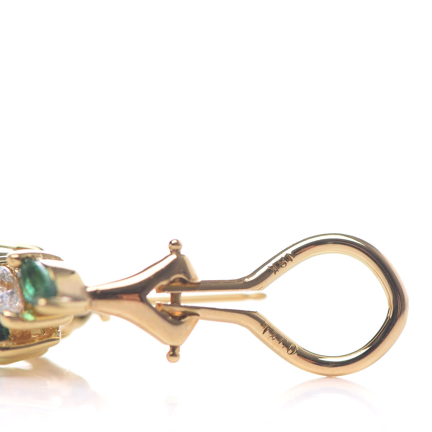 18K Yellow Gold Diamond Emerald Marquise French Clip Earrings