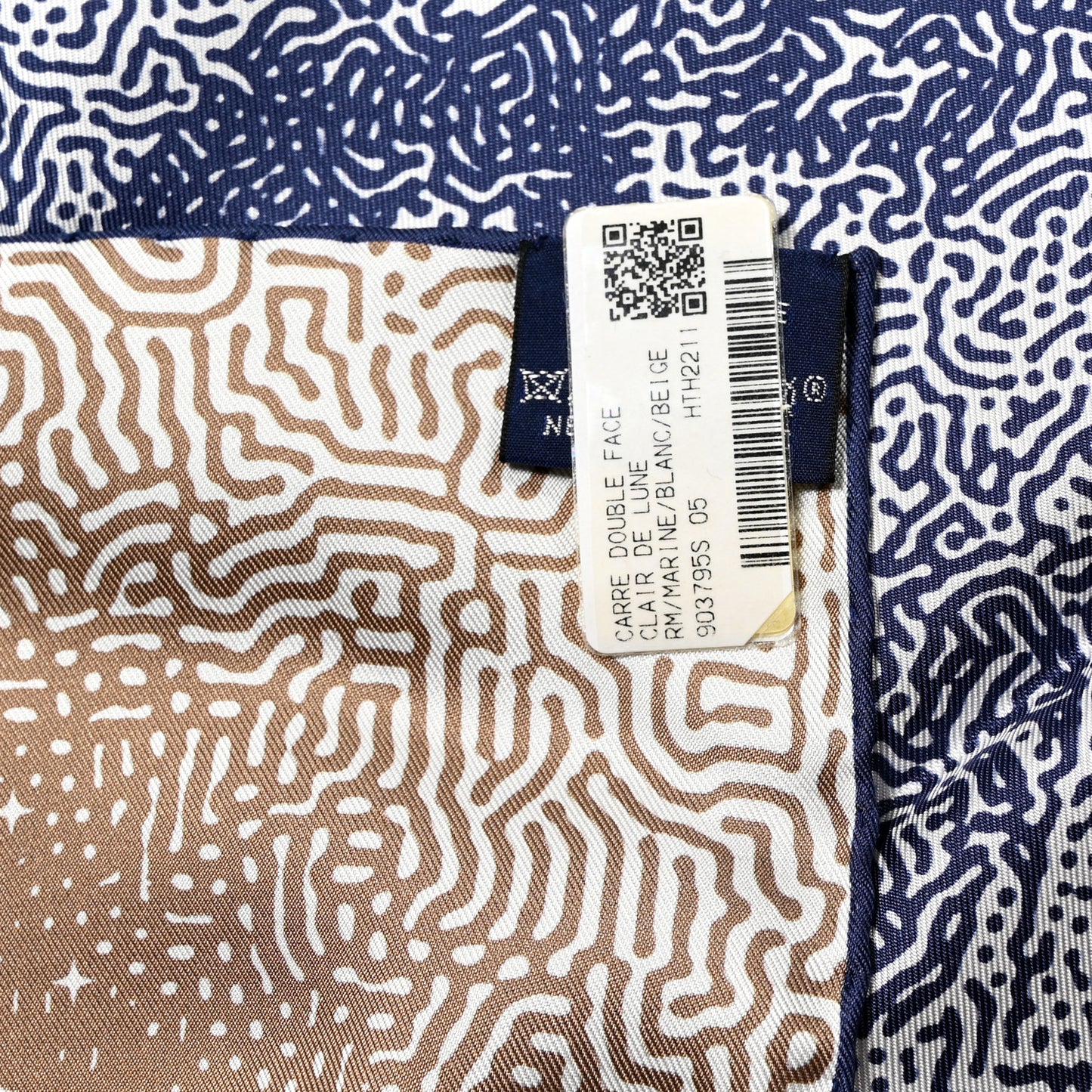 Silk Clair De Lune Double Face Scarf 90 Marine White Beige