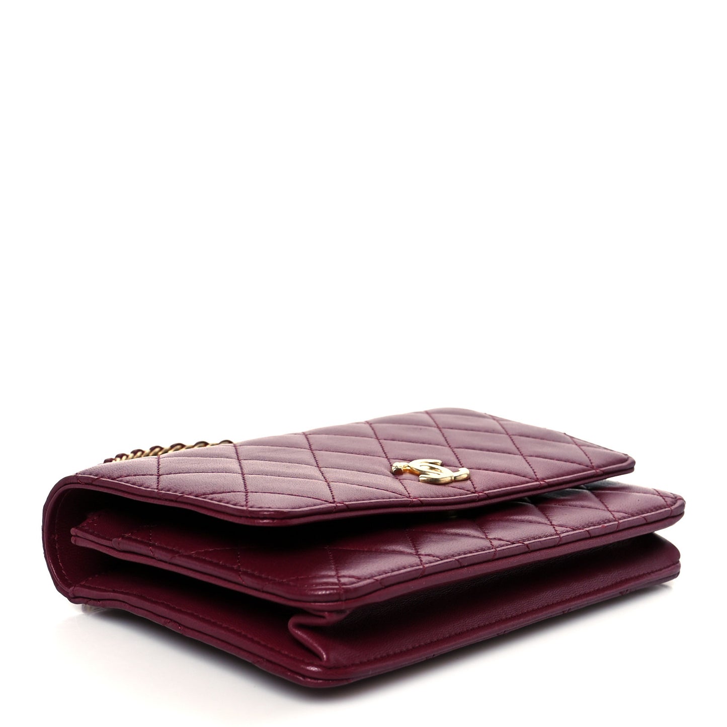 Lambskin Quilted Top Handle Wallet On Chain WOC  Burgundy