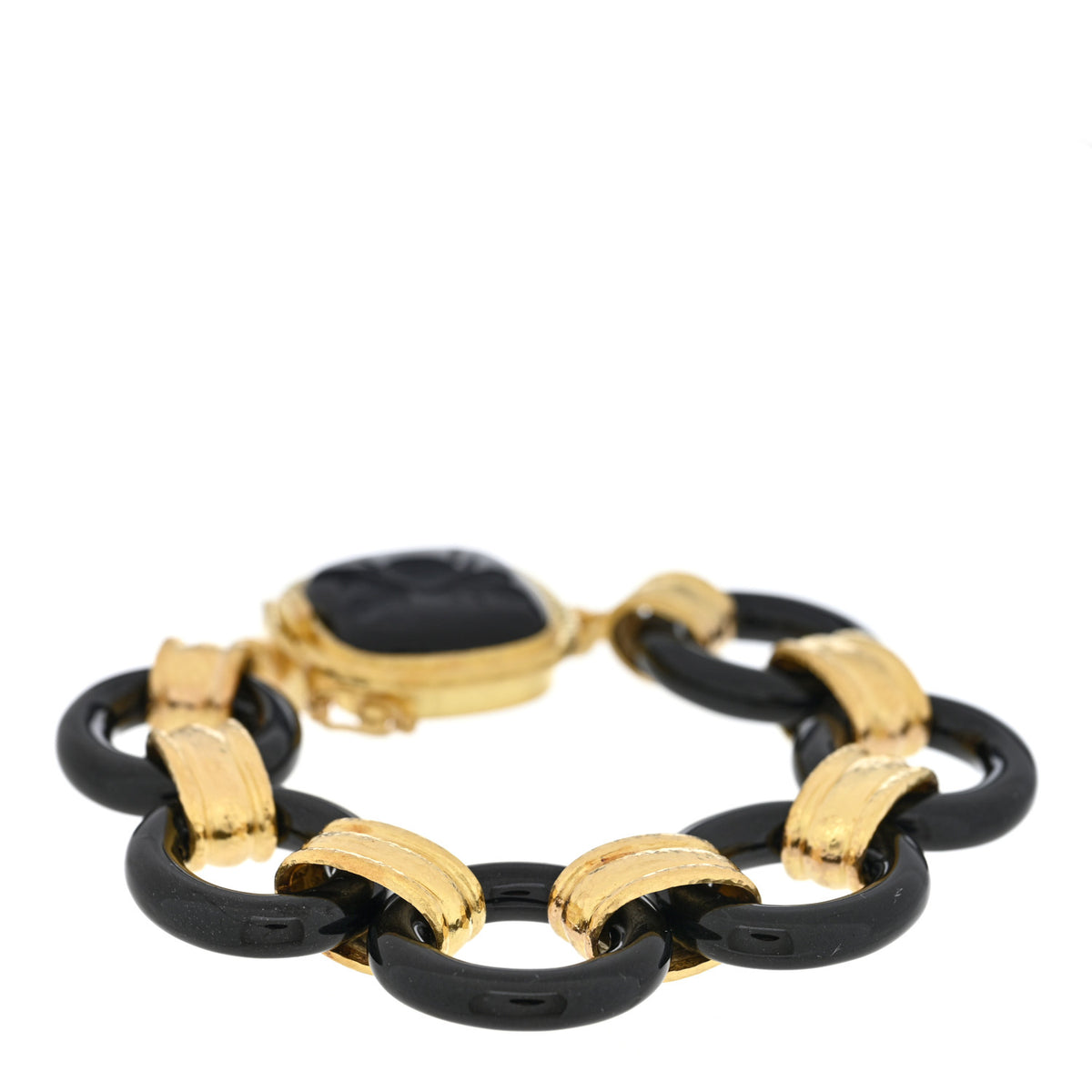 Elizabeth Locke 19K Yellow Gold Black Jade Bee Link Bracelet 2 of 3