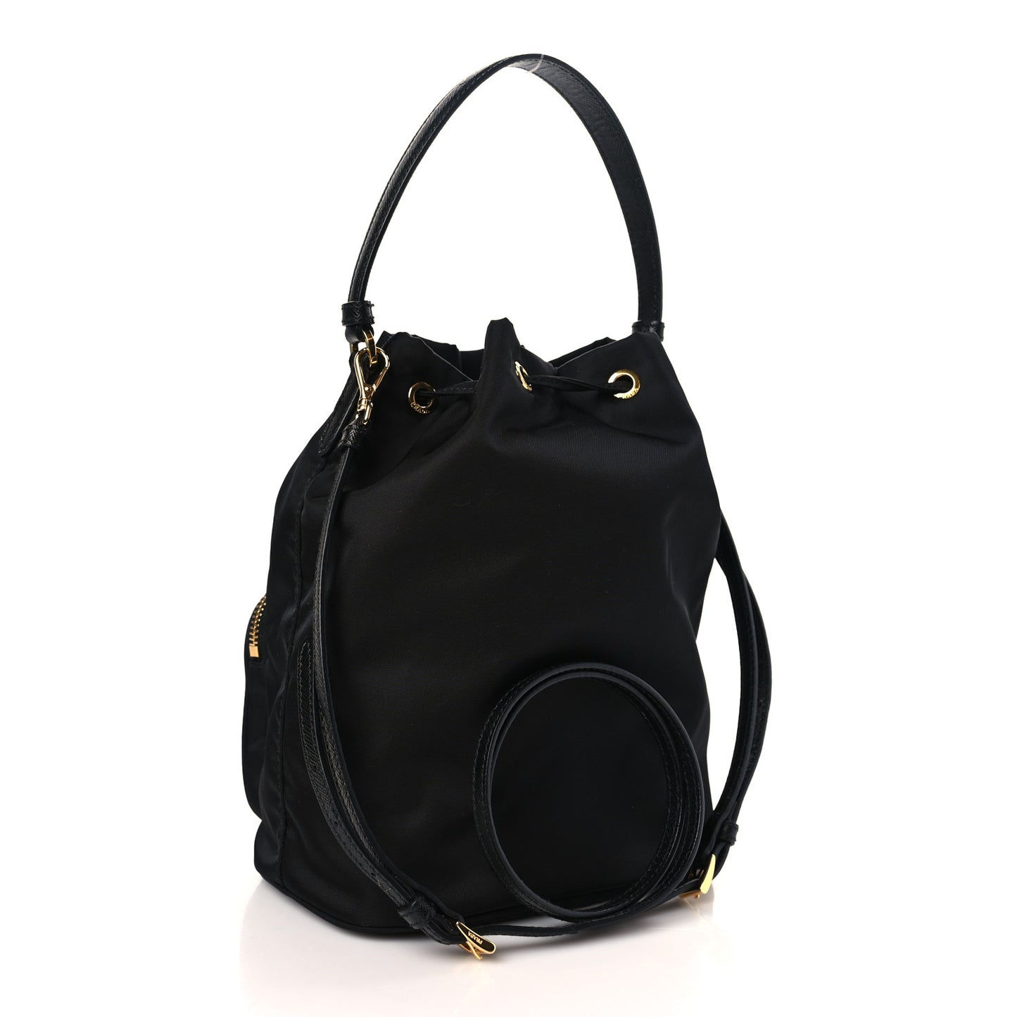Saffiano Tessuto Nylon Mini Bucket Crossbody Bag Black