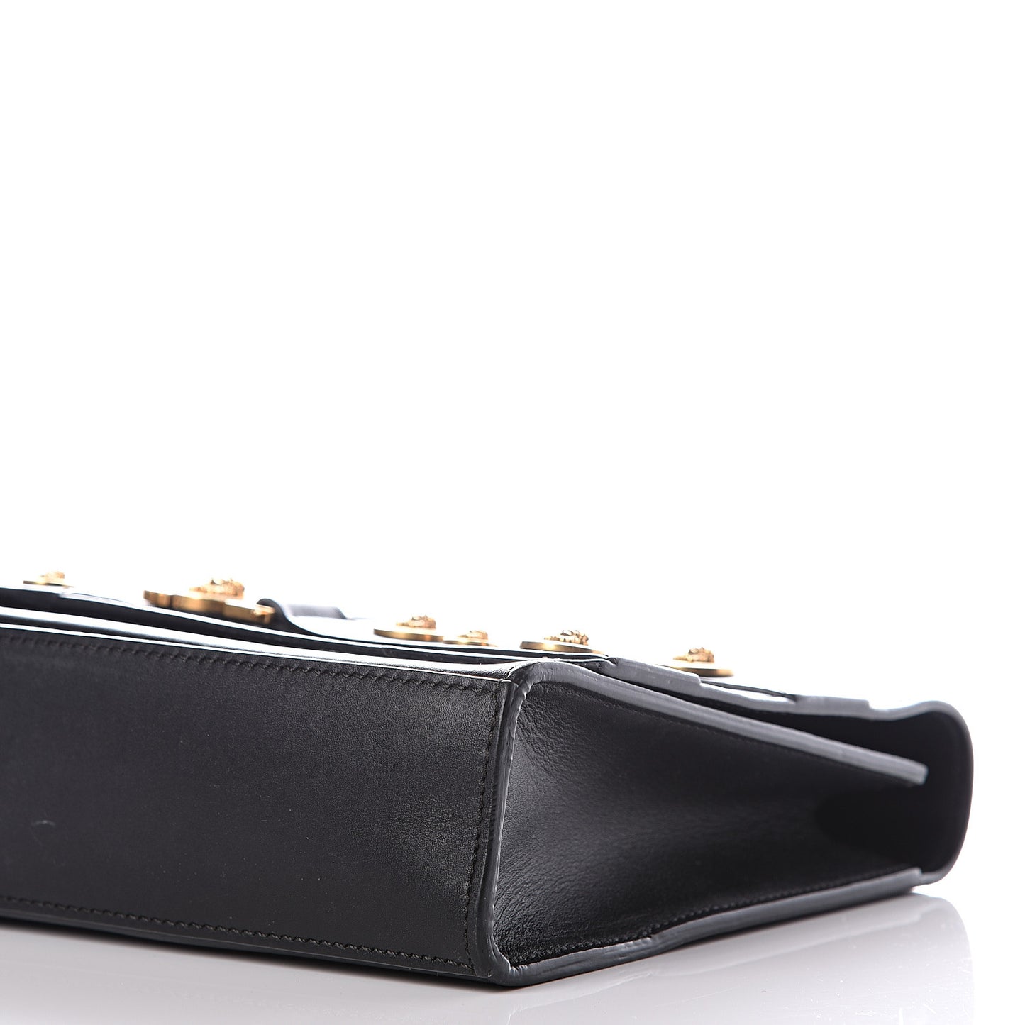 Calfskin Goatskin Medallion Tribute Chain Shoulder Bag Black