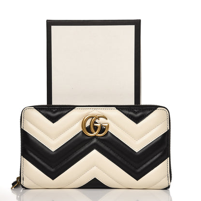 Gucci Calfskin Matelasse GG Marmont Zip Around Organizer Wallet Black White 8 of 8