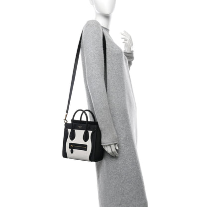 Celine Bullhide Calfskin Nubuck Bi-Color Nano Luggage Black White 2 of 13