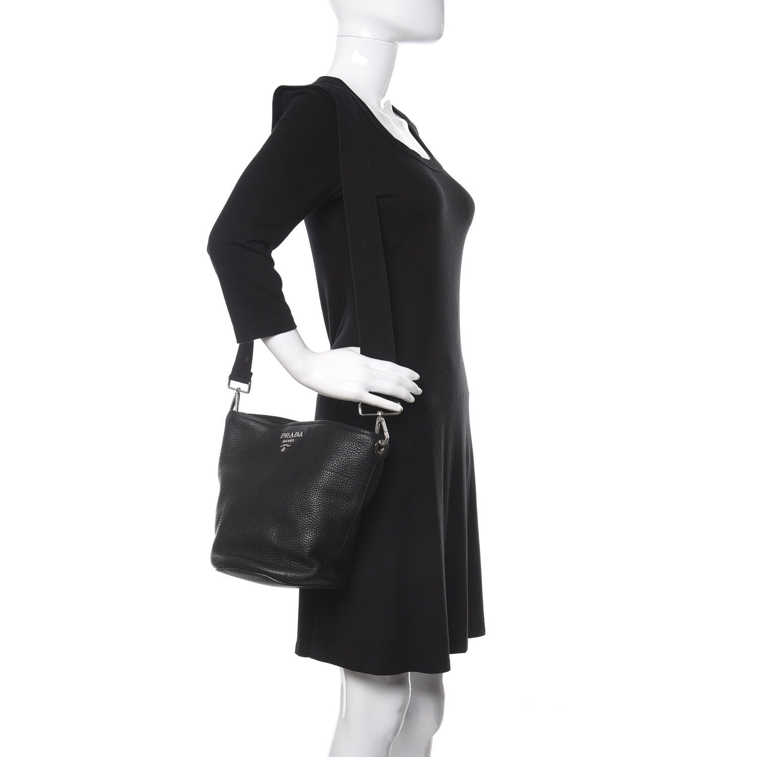 Prada Vitello Daino Bucket Bag Black 2 of 9