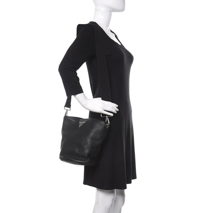 Prada Vitello Daino Bucket Bag Black 2 of 9