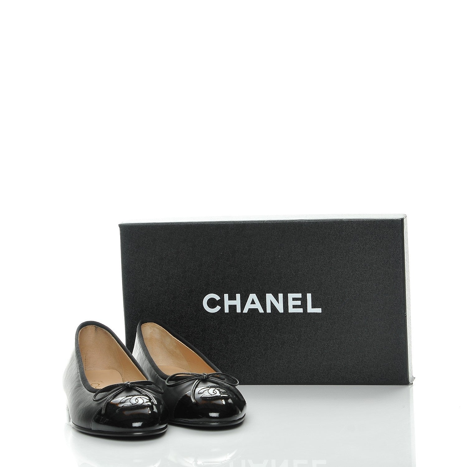 Chanel Lambskin Patent Cap Toe Ballerina Flats 36.5 Black 9 of 9