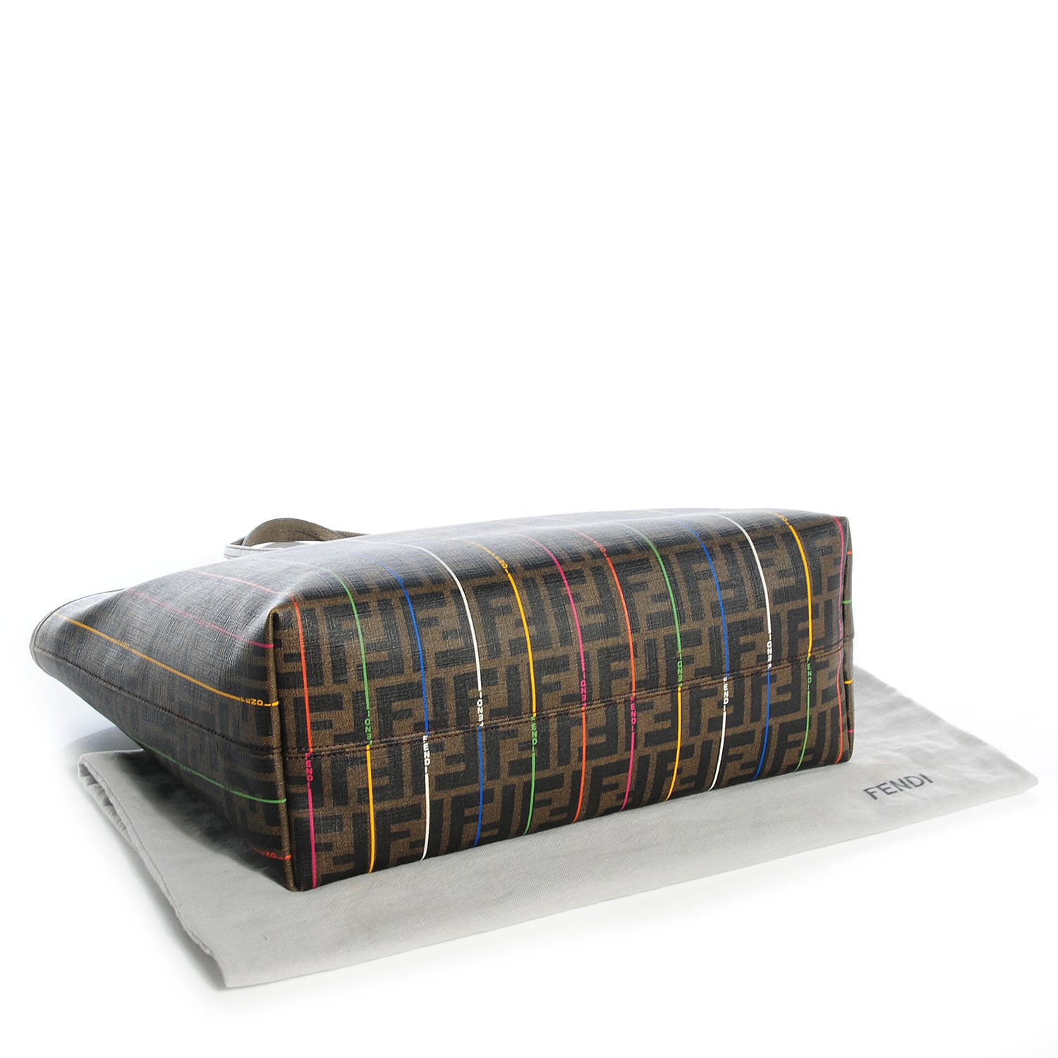 Fendi Zucca Spalmati Striped Large Roll Tote Tobacco Multicolor 4 of 9