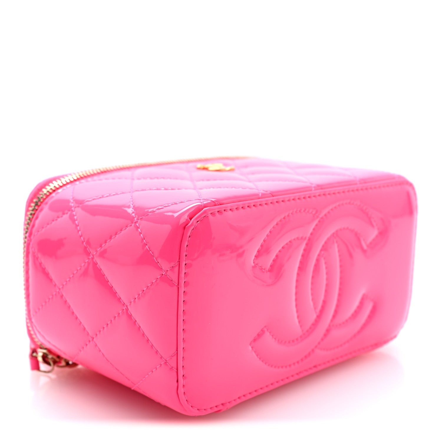 Chanel Patent Quilted Pearl Crush Small Vanity Case With Chain