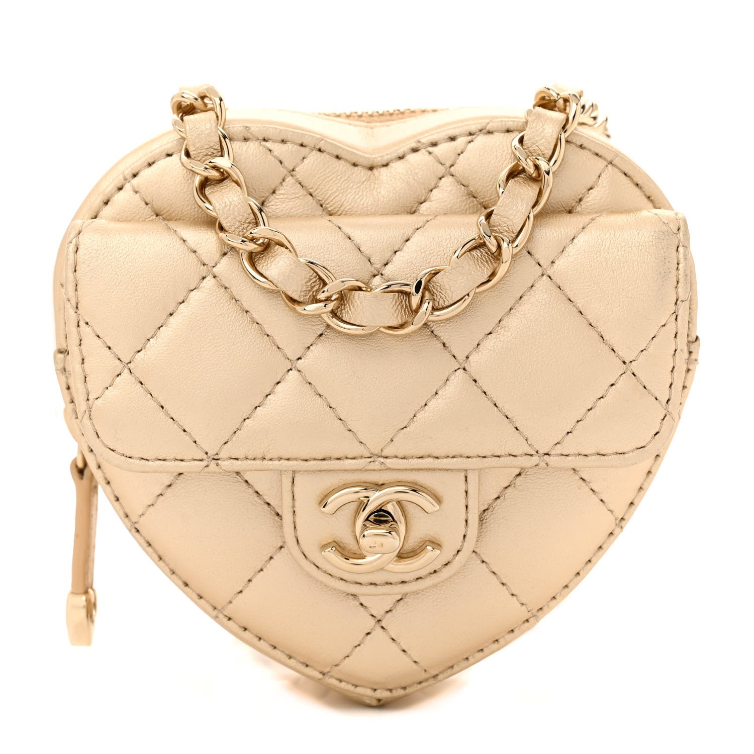 Chanel Metallic Lambskin Quilted CC In Love Heart Waist Belt Bag With Chain Gold 1 of 13