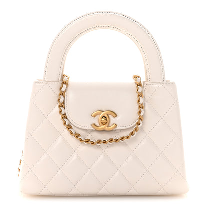 Chanel Shiny Aged Calfskin Quilted Nano Kelly Shopper White 1 of 10
