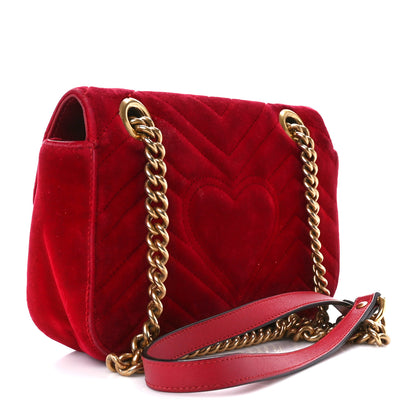 Gucci Velvet Matelasse Mini GG Marmont Shoulder Bag Hibiscus Red 3 of 12