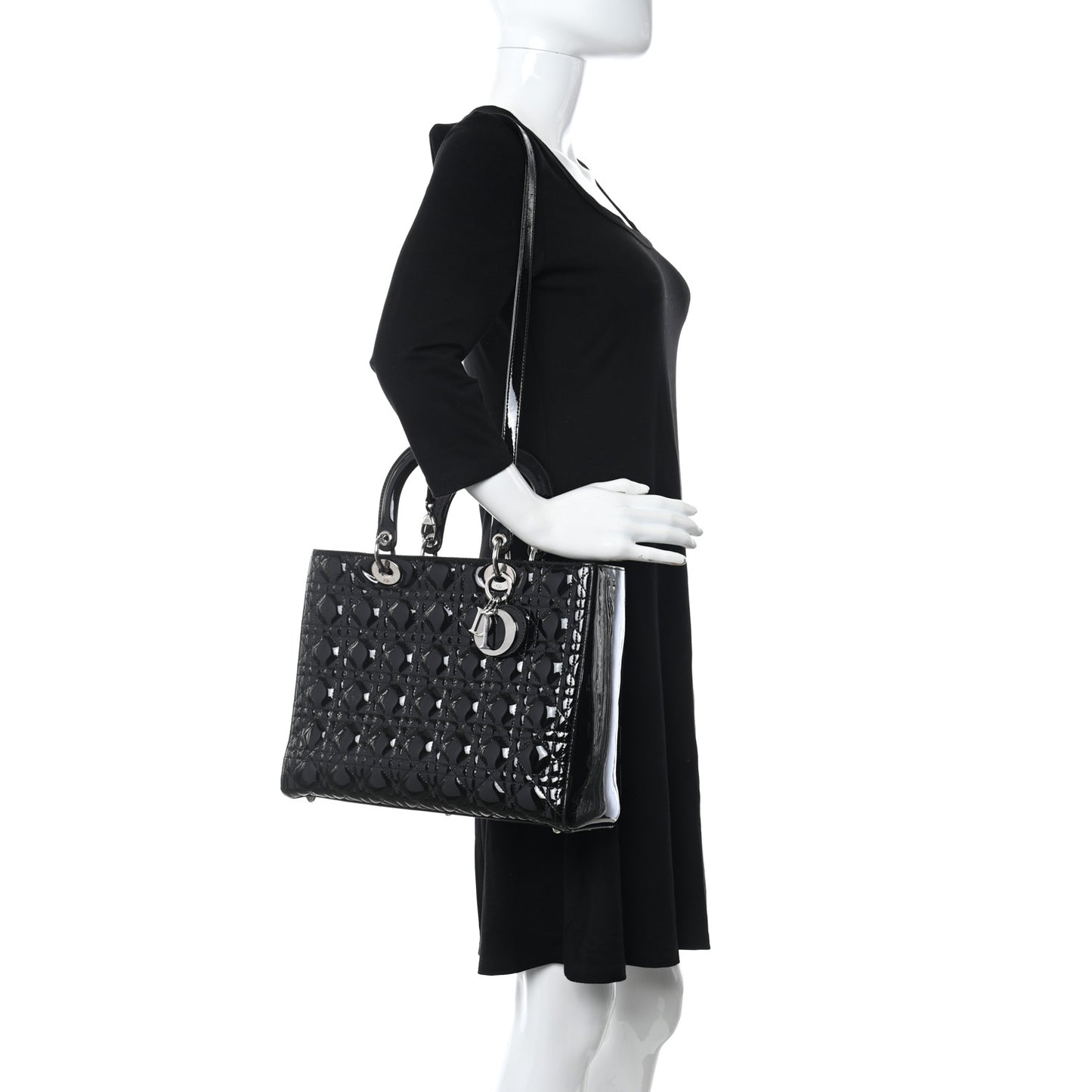 Patent Cannage Large Lady Dior Black