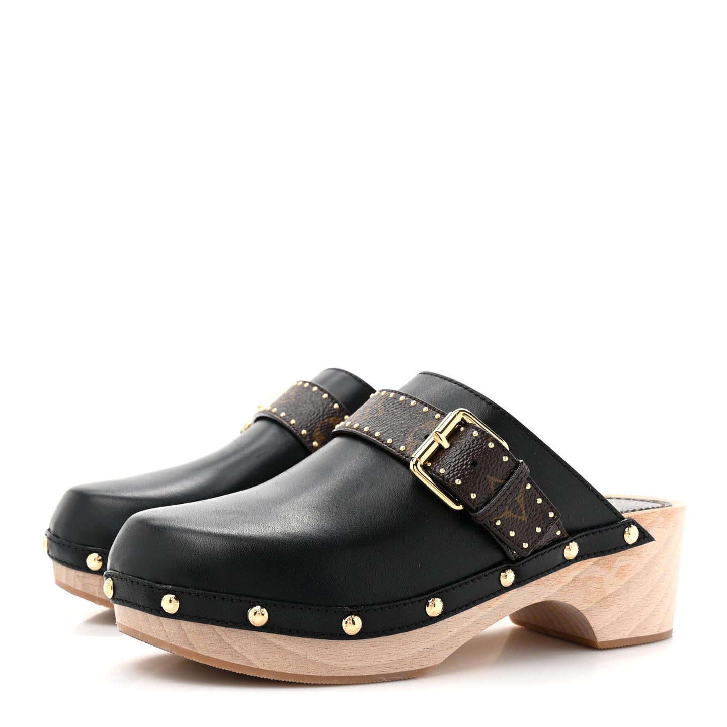 Calfskin Patent Monogram Cottage Clog Mules 37 Black