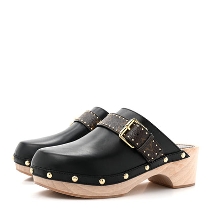 Louis Vuitton Calfskin Patent Monogram Cottage Clog Mules 37 Black 4 of 9