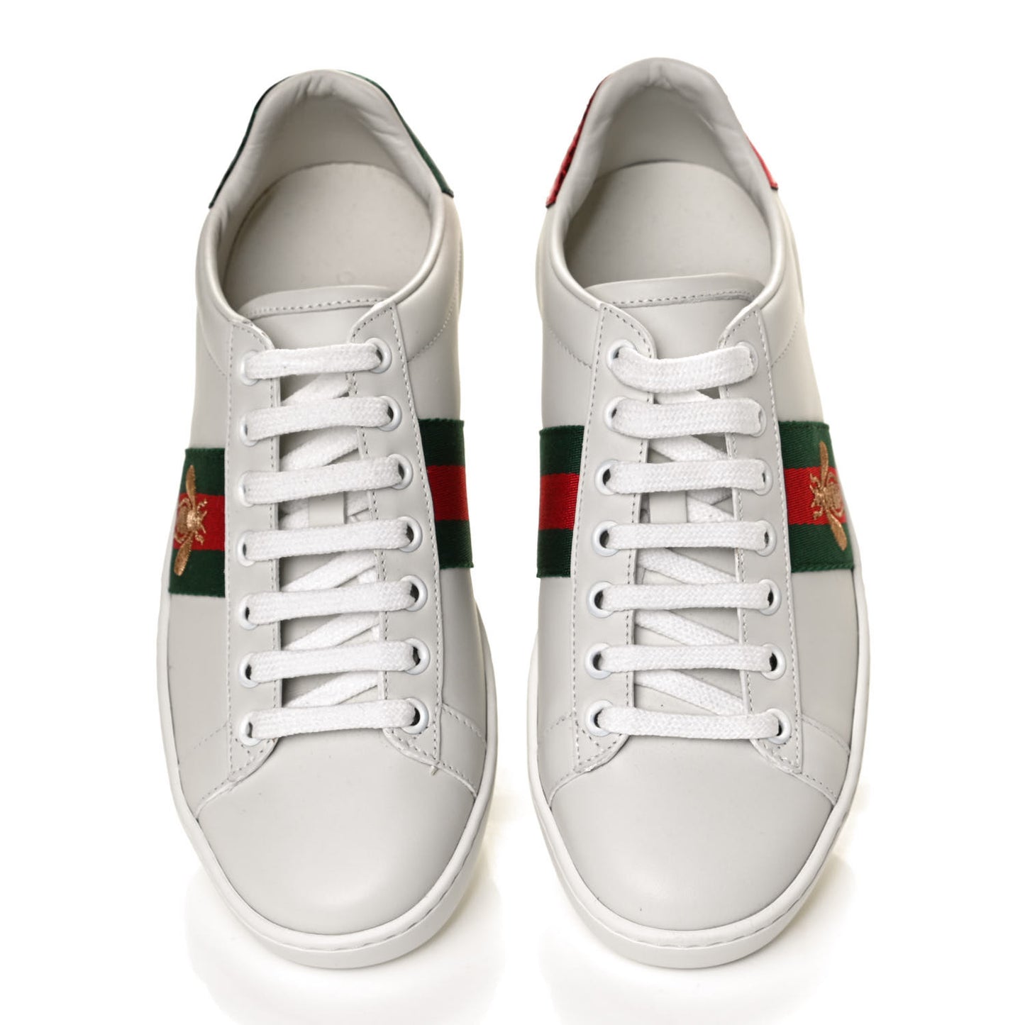 Calfskin Ayers Bee Embroidered Womens Ace Sneakers 36 White Green