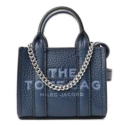 Marc Jacobs Grained Calfskin Nano The Tote Bag Crossbody Blue Sea 1 of 10