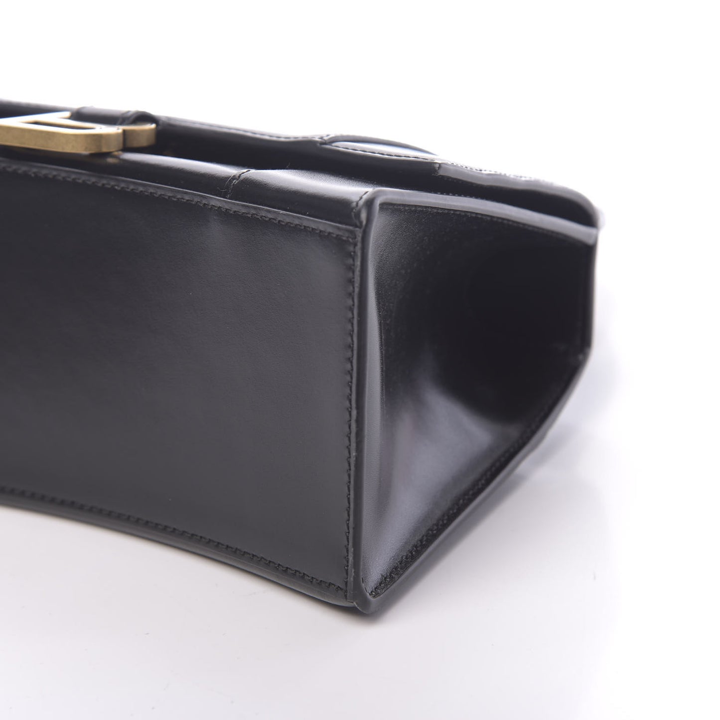 Shiny Box Calfskin Small Hourglass Top Handle Bag Black