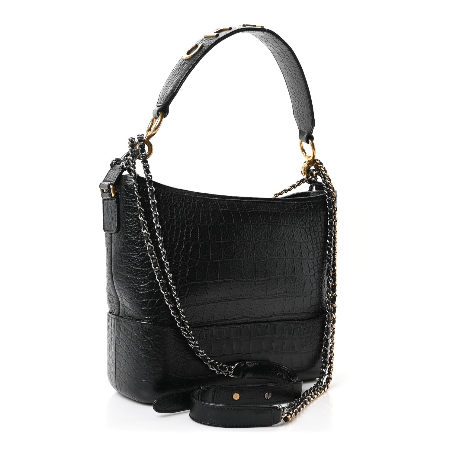 Chanel Crocodile Embossed Calfskin Medium Gabrielle Cocodile Hobo Black 3 of 10
