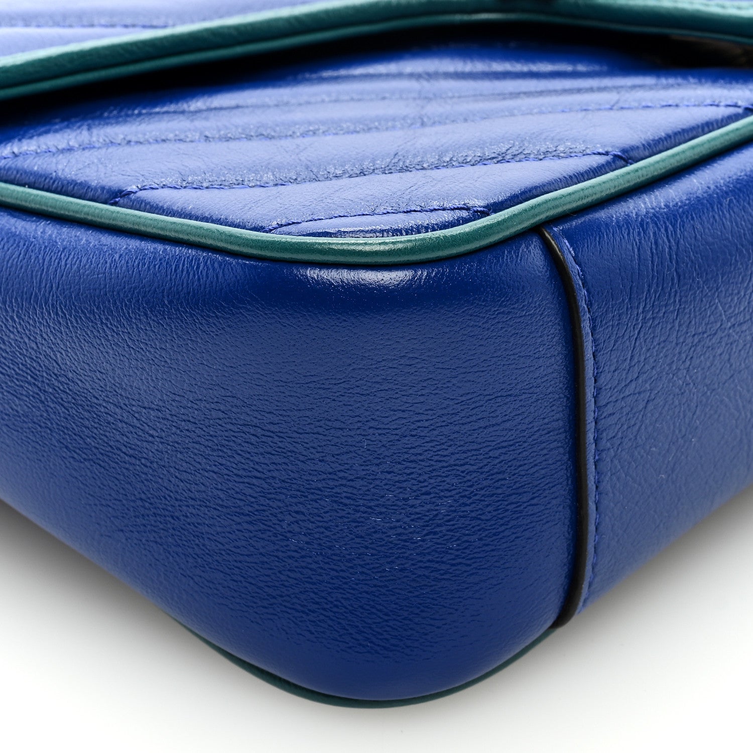 Gucci Azalea Calfskin Enamel Matelasse Diagonal Small Torchon GG Marmont Shoulder Bag Imperial Blue Pavone 8 of 9