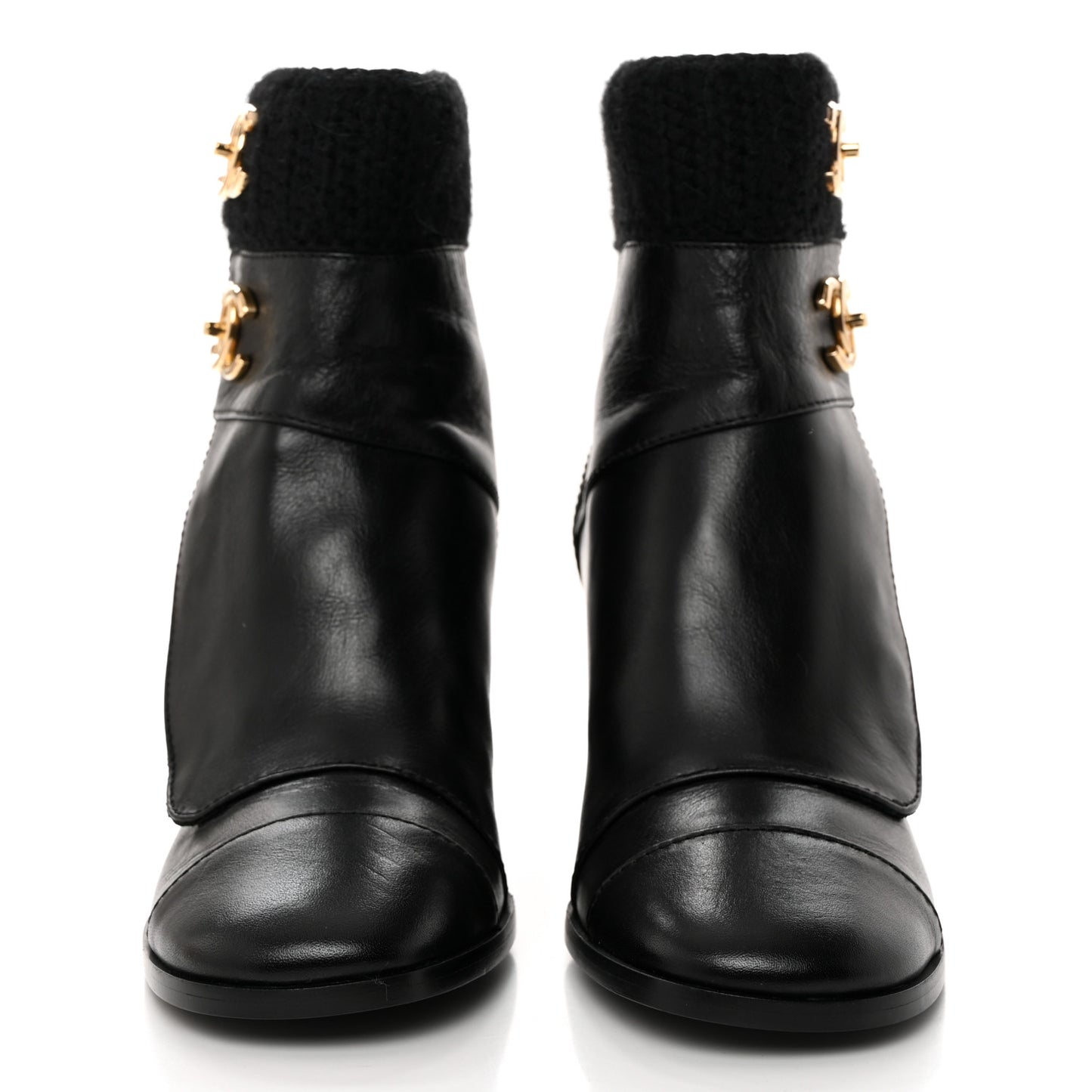 Calfskin Knit CC Short Boots 37 Black