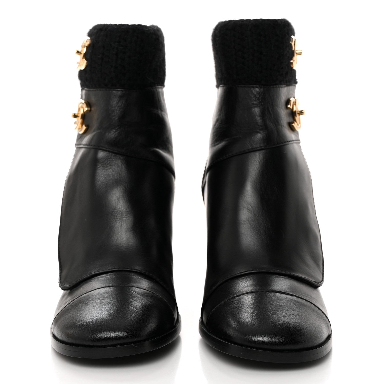 Chanel Calfskin Knit CC Short Boots 37 Black 2 of 8
