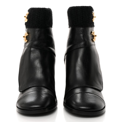 Chanel Calfskin Knit CC Short Boots 37 Black 2 of 8