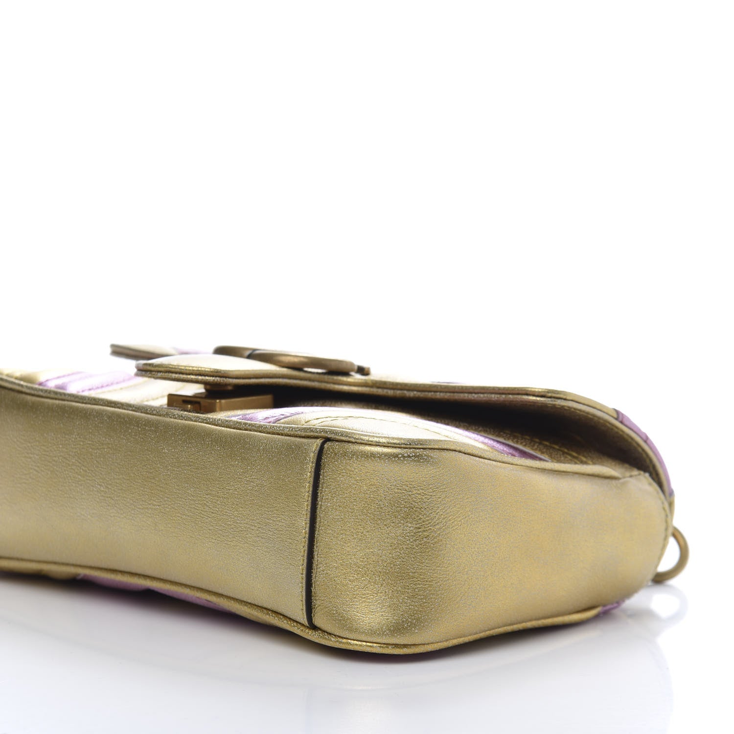 Gucci Metallic Calfskin Matelasse Mini GG Marmont Shoulder Bag Gold Pink 7 of 11