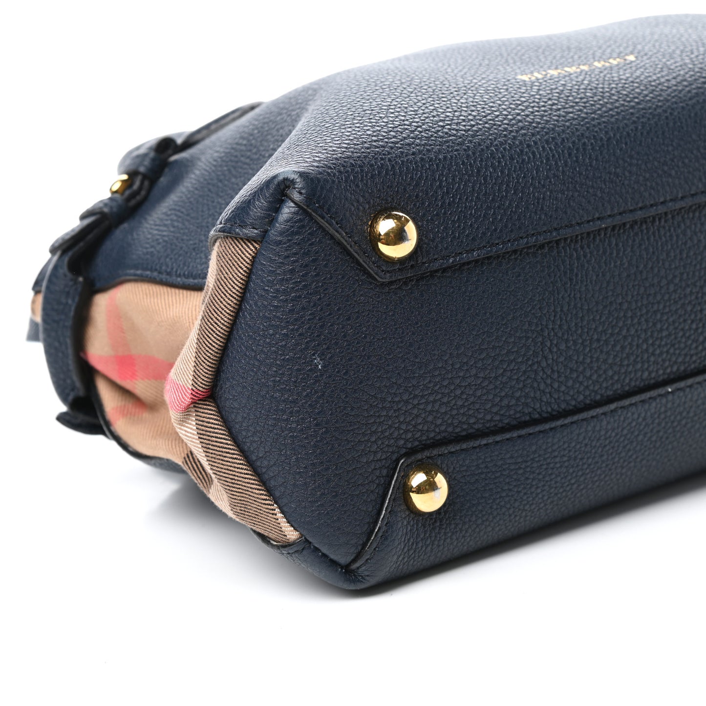 Grainy Calfskin House Check Small Banner Tote Midnight Blue