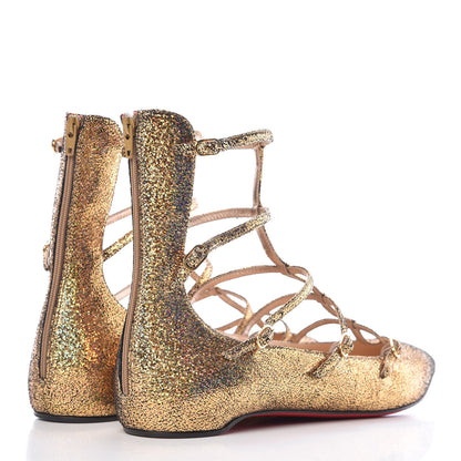 Christian Louboutin Cosmo 3D Kid Toerless Muse Ankle Wrap Ballerina Flats 38.5 Gold 4 of 8