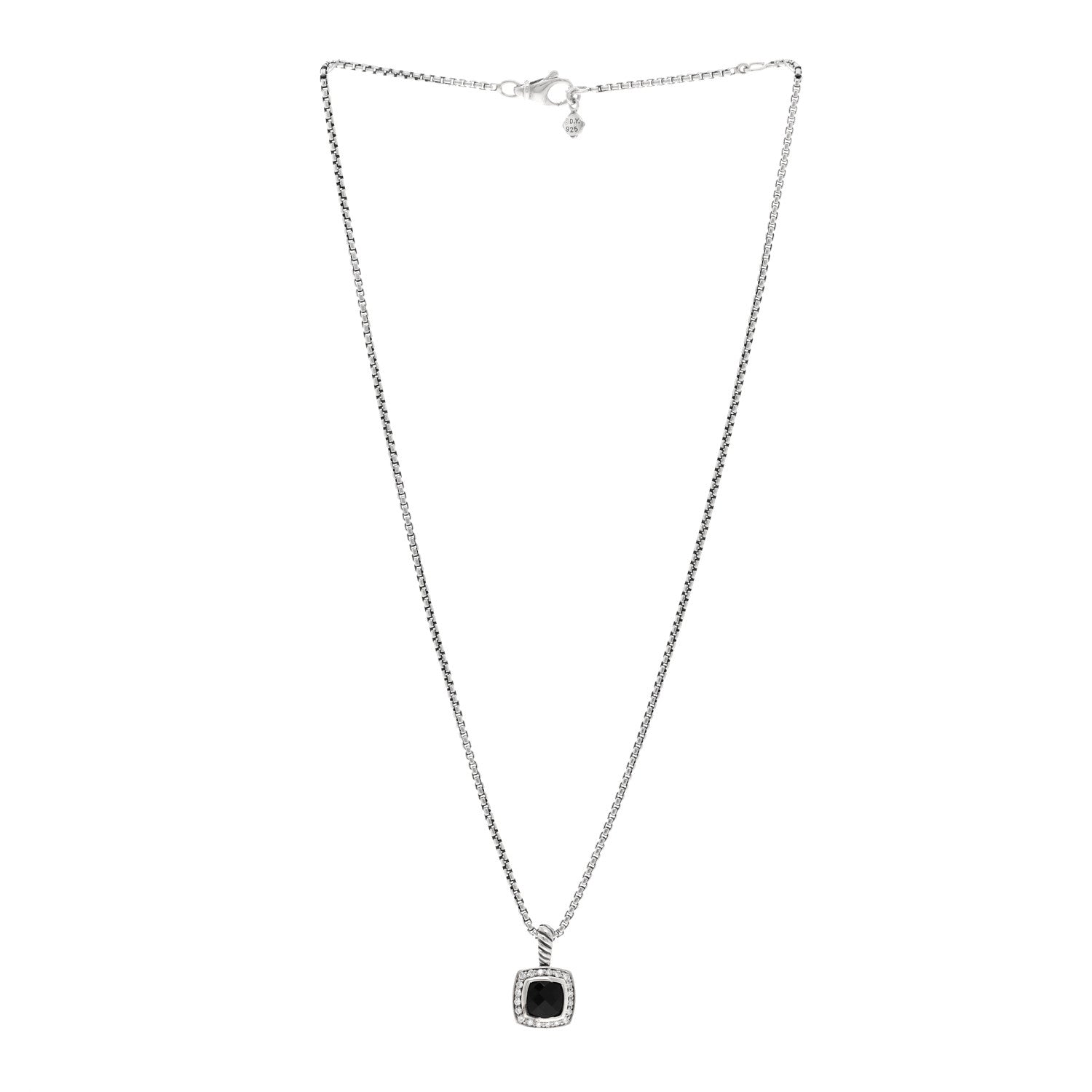 David Yurman Sterling Silver Diamond Black Onyx 7mm Petite Albion Necklace 3 of 4