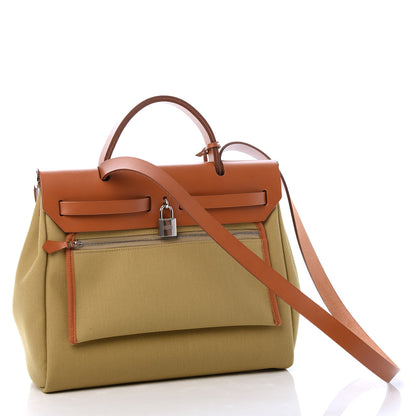 Hermes Military Toile Vache Hunter Herbag Zip Retourne 31 PM Ginger Naturel 4 of 12
