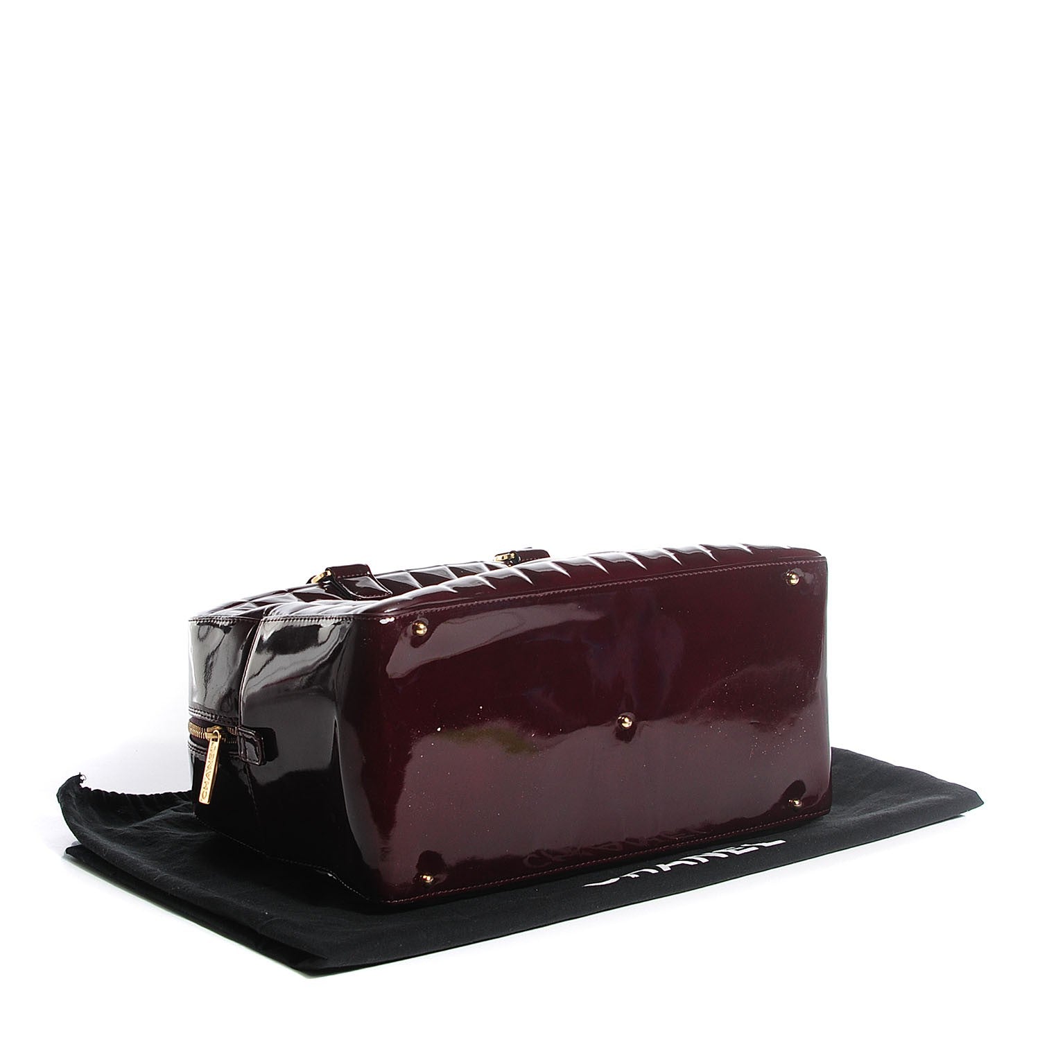 Chanel Patent Quilted Chocolate Bar Bowler Burgundy 4 of 8