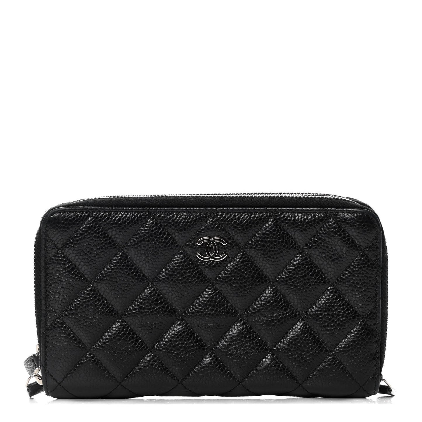 Caviar Quilted Triple Zip Wallet Black